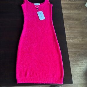 Lovers + Friends NWT XS Pink Bodycon Mini Dress Terry Cloth & Scoop Neck